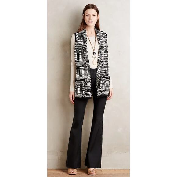 Anthropologie Angel of the North Knit Sweater Vest Black White Open Front MP - Picture 1 of 7